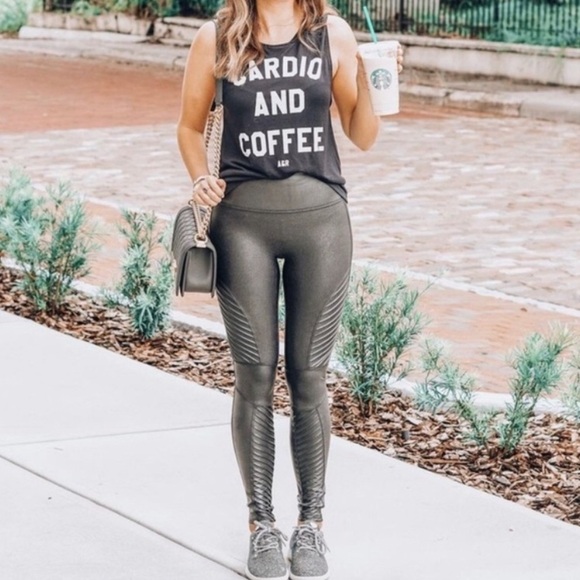 SPANX Pants - Spanx Faux Leather Moto Legging - Green/Gray Colour